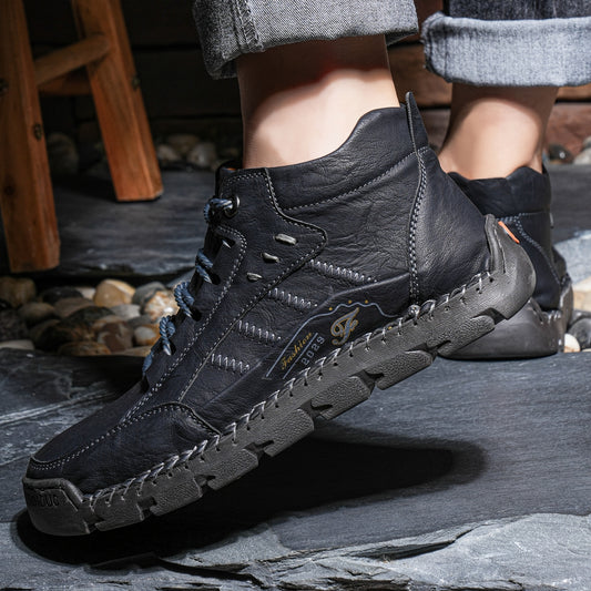 Men's Casual Handmade Short Boots with Lace-Up Design