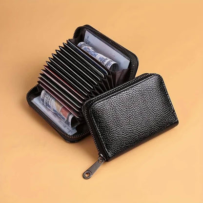 1pc Men'S Casual Faux Leather Wallet & Business Card Case, Black, Universal, PU Material, Smooth, Durable, Multi-Purpose, Large Capacity, with Multi-Card Slot, ID Card Bag, Zipper Pocket, Stylish, Safe, Anti-Degaussing, for D