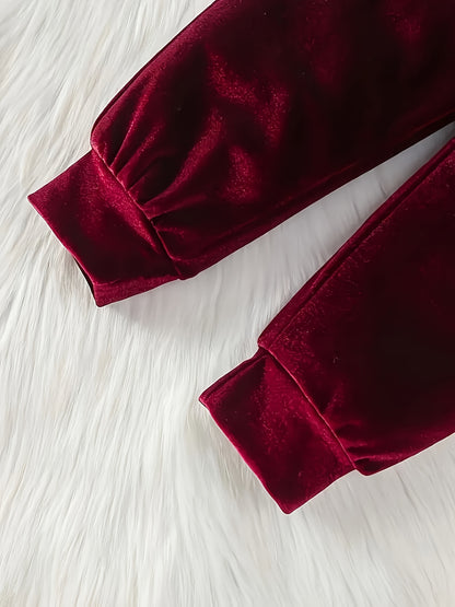 2 հատ թավշյա աղջիկների շքեղ երկար թևքերով եռաչափ ծաղկային վերնաշապիկ և մարզաշապիկ - փափուկ, տաք, նորաձև ձմեռային և աշնանային երեկույթների համար