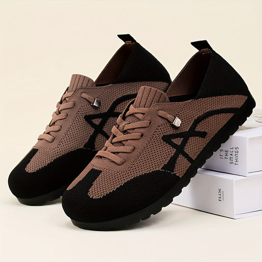 Women's Lightweight Breathable Slip-On Sneakers - Casual Low-Top Shoes with Knit Fabric Upper  Durable PVC Sole, Comfortable for Indoor Outdoor Spring Wear, Brown  Black, Ladies Sneakers