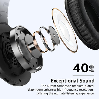 TOZO Bluetooth 5.4 over Ear Headphones, ENC Call Noise Cancelling Mic, Foldable Wireless Headset, 70H Playback, Deep Bass Stereo Sound, Customizable EQ via Button & App, for Travel and Home, Upgraded