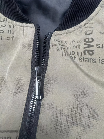 Men'S Lightweight Preppy Bomber Jacket with Feather & Star Print, Stand Collar, Zip-Up, Loose Fit, Polyester Lining, Casual Streetwear Style, Casual Outerwear | Star Pattern Jacket | Zippered Jacket