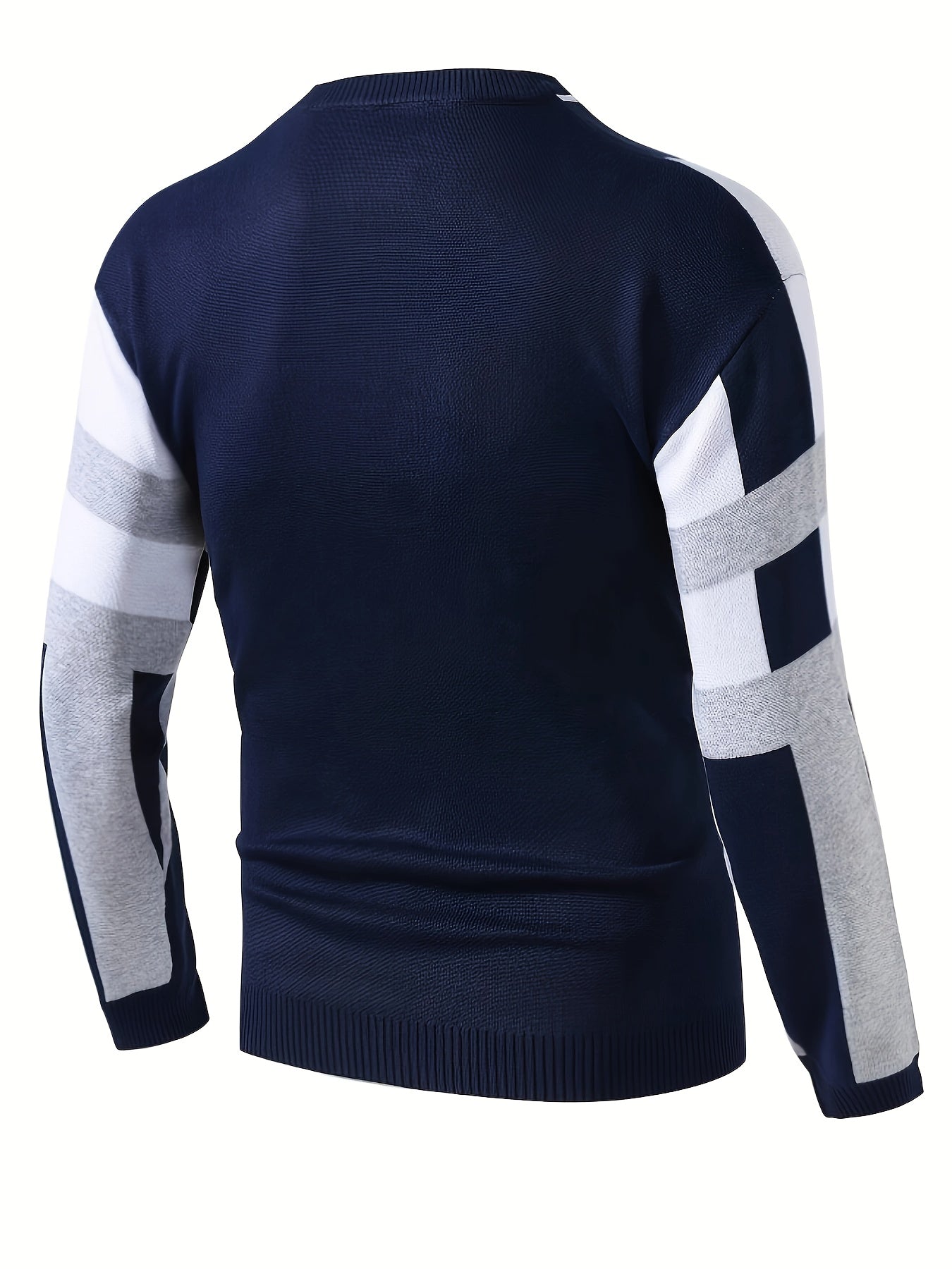 Men's Round Neck Casual Striped Warm Sweater Fashion Knit Pullover Top
