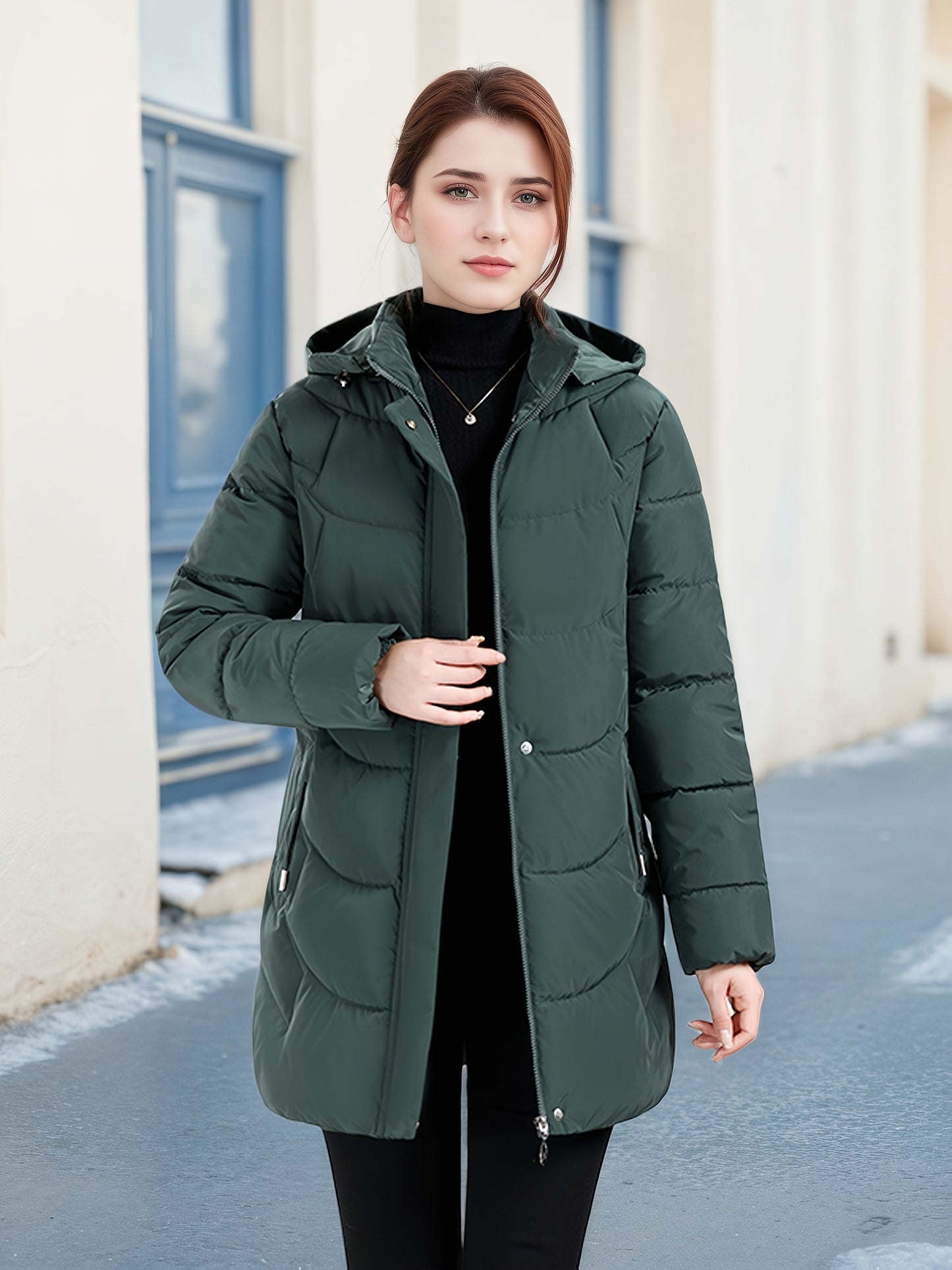 Կանացի էլեգանտ ձմեռային բաճկոն - Մազերի նման ուլունքաձև կոճակներով փակվող վերարկու, փքված չէ, ձեռքով լվացվող երկար թևքերով վերնազգեստ ցուրտ եղանակի համար (անկանոն և պաշտոնական) - սև բաճկոն առանց գոտու/պարագաների (պատրաստի կրելու), ձմեռային Ջա