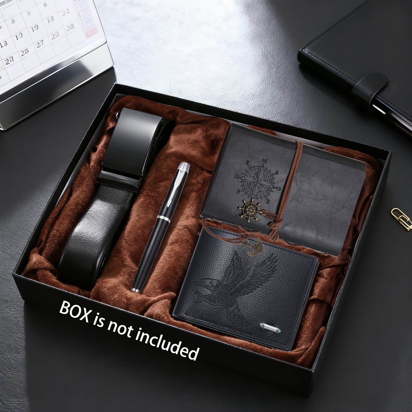 A Men'S Belt Set, Including a Business Belt, a Wallet, a Notebook, And a Pen, Is an Essential Item for Men in Both Daily Life And The Workplace, Embodying a High-End Business Aura And Sophistication, Representing Masculinity!