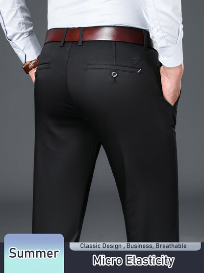 Men's Solid Pants With Pockets, Light Business Style Regular Fit Trousers For Outdoor Activities, Daily Wear For Spring And Autumn