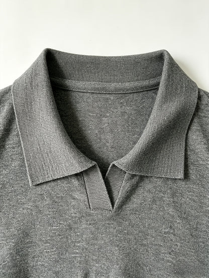 Men's Knit Polo Shirt with Geometric Pattern - Lightweight Summer Styl