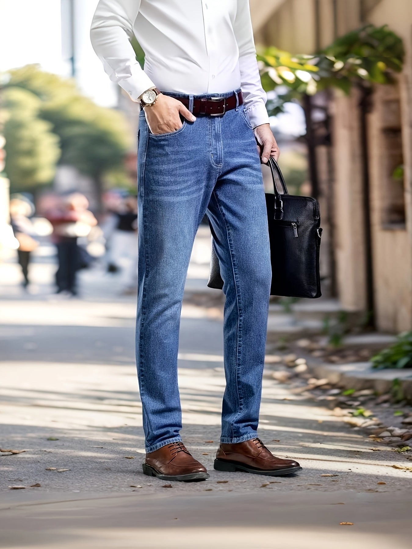 Նոր աշնանային թեթև Business Casual տղամարդկանց ջինսեր, նորաձև բարակ երկար տաբատ՝ առաձգական գործվածքով: