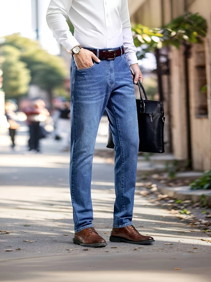 Նոր աշնանային թեթև Business Casual տղամարդկանց ջինսեր, նորաձև բարակ երկար տաբատ՝ առաձգական գործվածքով: