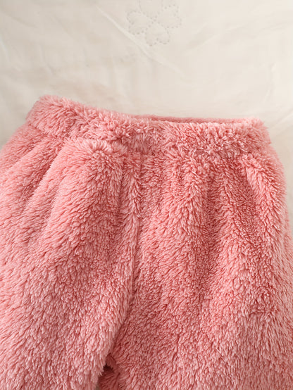 Girls' Cute Cartoon Cat Print Hooded Sweatshirt & Pants Set - Soft Plush Fleece, Pink &, Perfect for Outdoor Play & Daily Wear, Ideal Gift for Newborns, Outdoor Play Clothes, Playful Design, Comfortable Clothing, For Outdoor