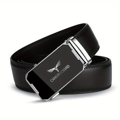 1pc Men'S Adjustable Automatic Buckle Belt - Sleek Black Faux Leather, Alloy Buckle, Stylish for Business & Casual Attire