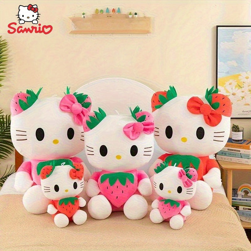 Sanrio Hello Kitty Y2K Style Plush Toy - Strawberry & Watermelon Fruit Design, Soft Polyester Cute Cartoon Character for Room Decor, Birthday Gift, 0+ Age