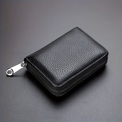 Mini Minimalist Classic Zipper Wallet, Textured Zipper Around Coin Purse, Solid Color Credit Card Holder