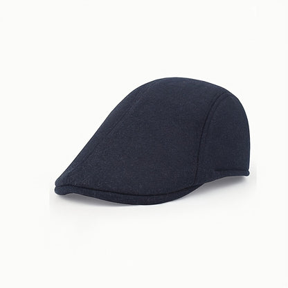 Street Style Solid Color Beret Cap, Casual Front-Brim Sun Protection Hat, Woven, with Polyester 65% and Cotton 35%