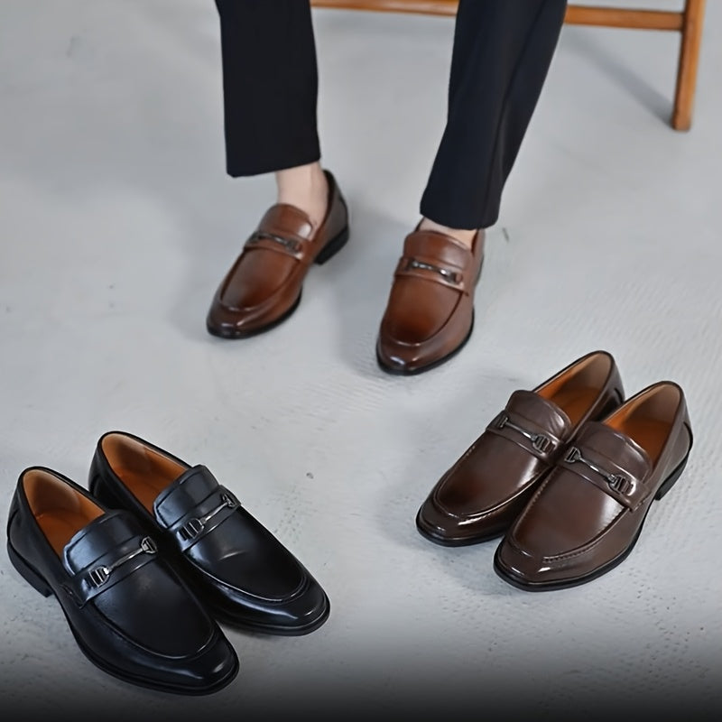 Men's Classic Metal Buckle Slip-On Loafers for All Seasons