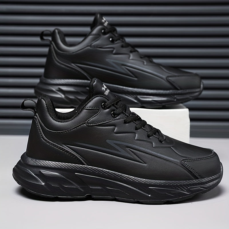 Men's Black Road Running Shoes - Casual Sporty Style, Durable Rubber Sole, Comfortable Fabric Lining, Low-Top Lace-Up Sneakers for All Seasons, Athletic Footwear|Lowtop Sneakers|Comfortable Lining