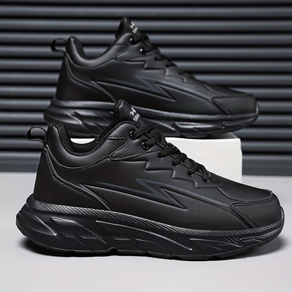 Men's Black Road Running Shoes - Casual Sporty Style, Durable Rubber Sole, Comfortable Fabric Lining, Low-Top Lace-Up Sneakers for All Seasons, Athletic Footwear|Lowtop Sneakers|Comfortable Lining