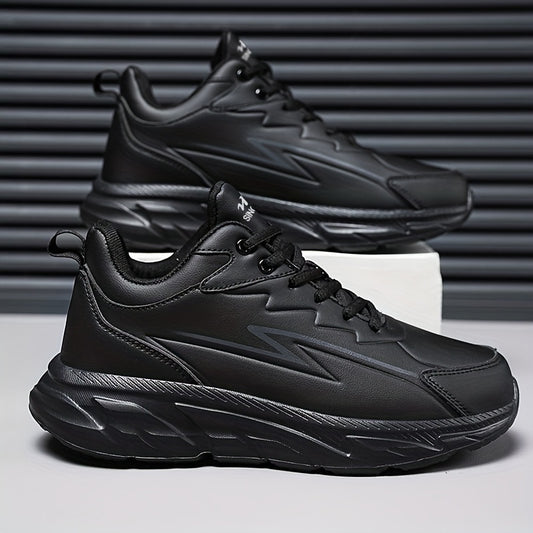 Men's Black Road Running Shoes - Casual Sporty Style, Durable Rubber Sole, Comfortable Fabric Lining, Low-Top Lace-Up Sneakers for All Seasons, Athletic Footwear|Lowtop Sneakers|Comfortable Lining