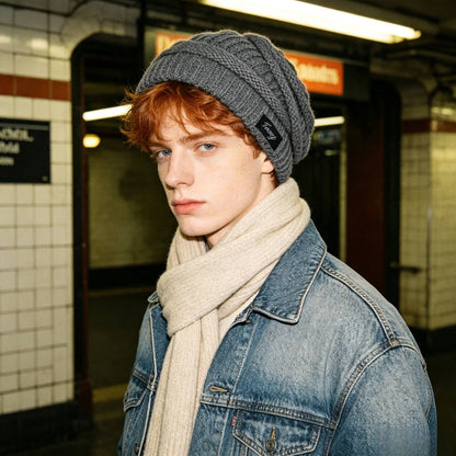 Unisex Chunky Polyester Beanie for Fall and Winter