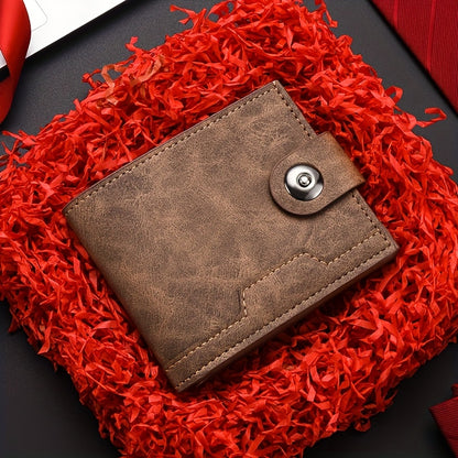 European Style Men Wallet Secure Button Business Short Model with Large Capacity Multi-Card Slots PU Wallet Trendy Youth Fashion