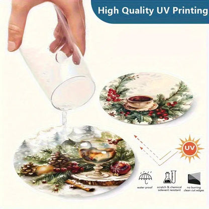 6pcs Holiday Wooden Coaster Set- Christmas and Holiday Themes, Suitable for Kitchen, Living Room, and Patio Tables- Perfect Holiday Gift, Christmas Decoration, Festive Tableware, Holiday Decor, Themed Coasters, Seasonal Desig