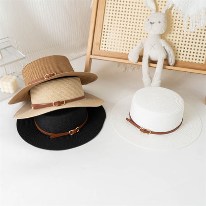 Women’s Summer Straw Sun Hat with Flat Brim and Bowknot