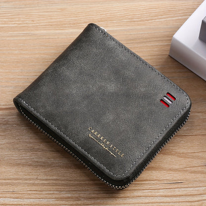Men's Zipper Short Wallet, Multi-card Card Holder, PU Leather Bifold Wallet Money Clip With Coin Pocket, Gift For Men