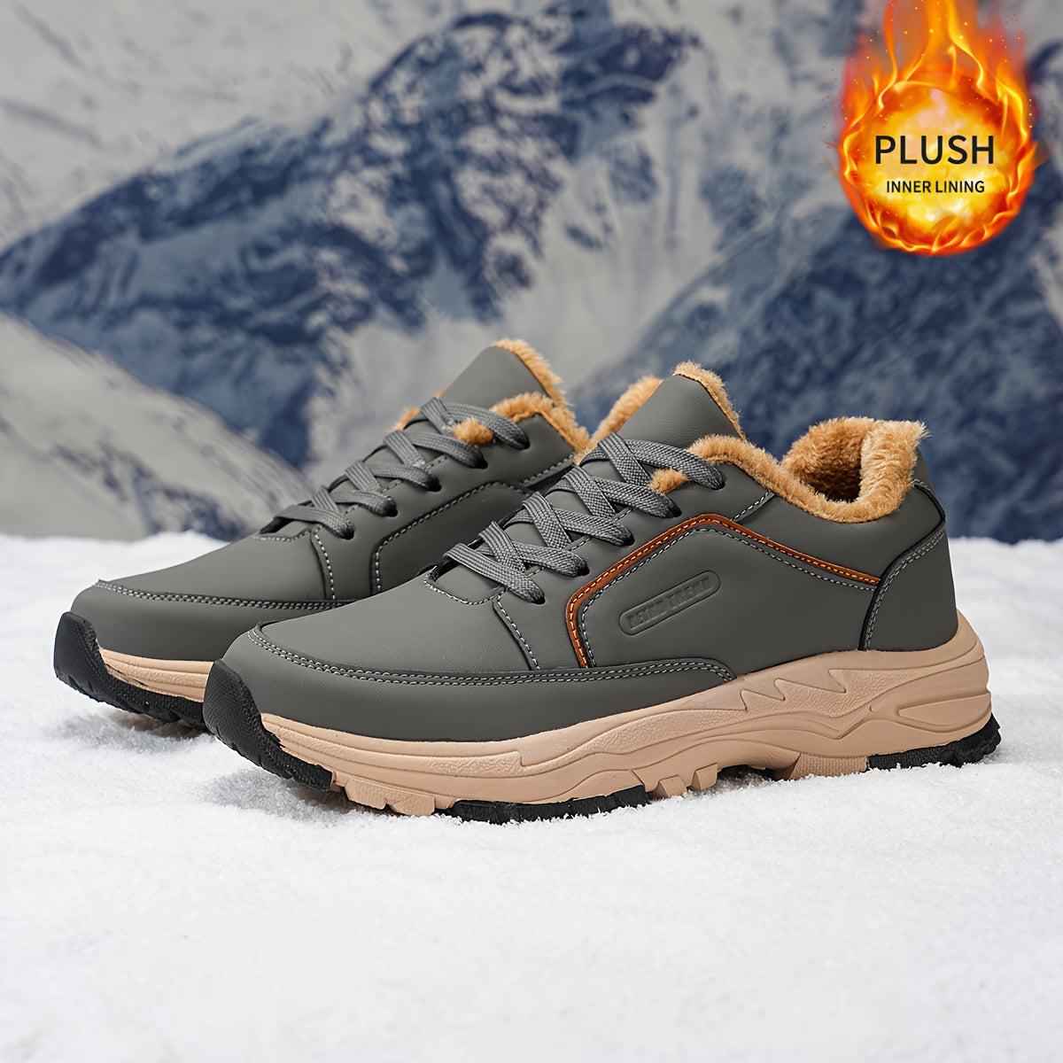 Men'S Low-Top Winter Hiking Boots - Thickened Warm Lining, Anti-Slip TPR/EVA Sole, Geometric Pattern, Faux Cover Upper, Round Toe & Lace-Up Closure for Outdoor, Streetwear, Casual - Autumn/Winter, Hiking Boots, Outdoor Footwe