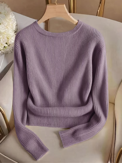 Elegant Solid Color Crew Neck Top for Women, Spring/Summer