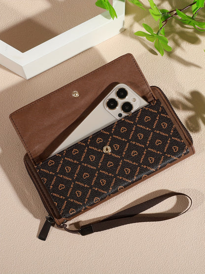 Classic PU Women'S Wallet, Long, Color-Block, Double-Layer Design, Zipper Closure, Zip Pocket, Photo Separation Layer, Nylon Lining, Continental Form Factor, with Positioning Printing for Women