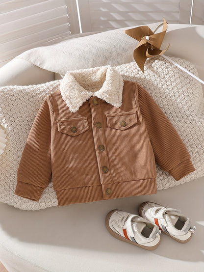 Boys' Fall/Winter Lapel Jacket with Faux Pocket Design