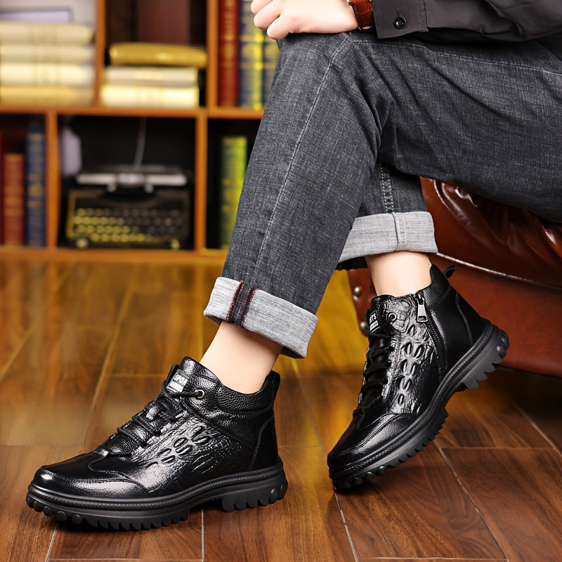 Men's Winter Lined Outdoor Work Boots, Anti-Slip High-Top Shoes