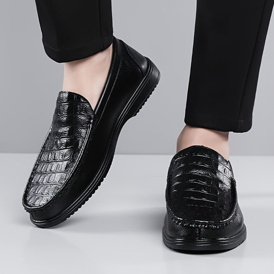 Men's Crocodile-Embossed Slip-On Loafers, Soft Rubber Sole