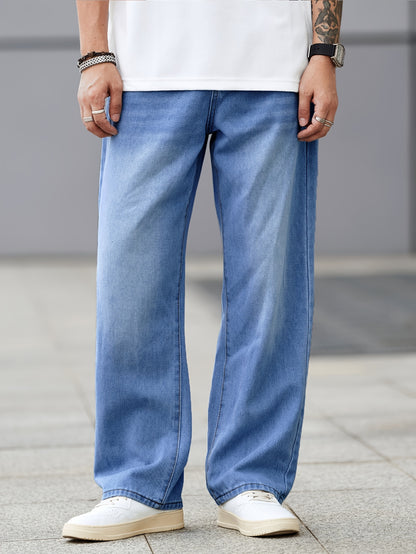 Men's Loose Fit Wide Leg Jeans, Men's Stylish Comfy Denim Pants, Versatile For Four Seasons
