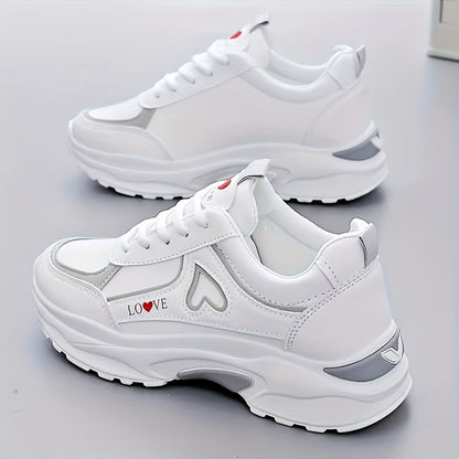 Women's Lightweight Low-Top Heart Lace-Up Sneakers for Casual Wear