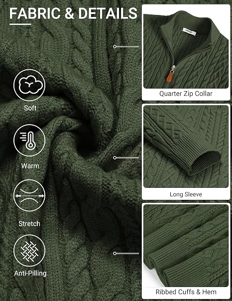 Men’s Quarter Zip Cable Knit Pullover Sweater