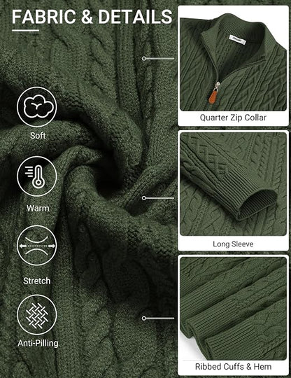Men’s Quarter Zip Cable Knit Pullover Sweater