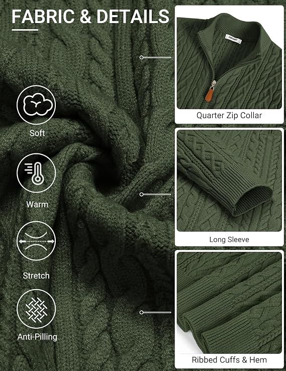 Men’s Quarter Zip Cable Knit Pullover Sweater
