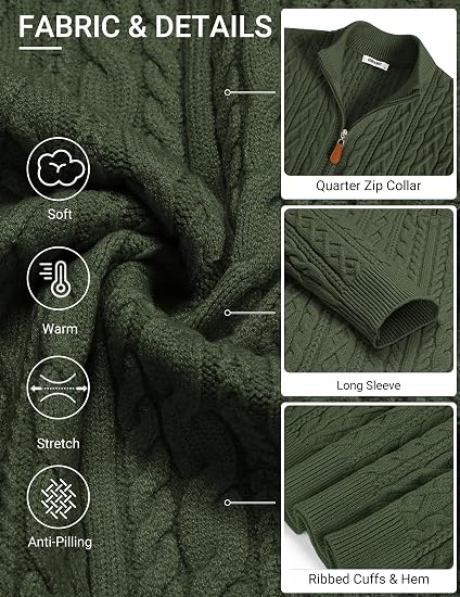 Men’s Quarter Zip Cable Knit Pullover Sweater