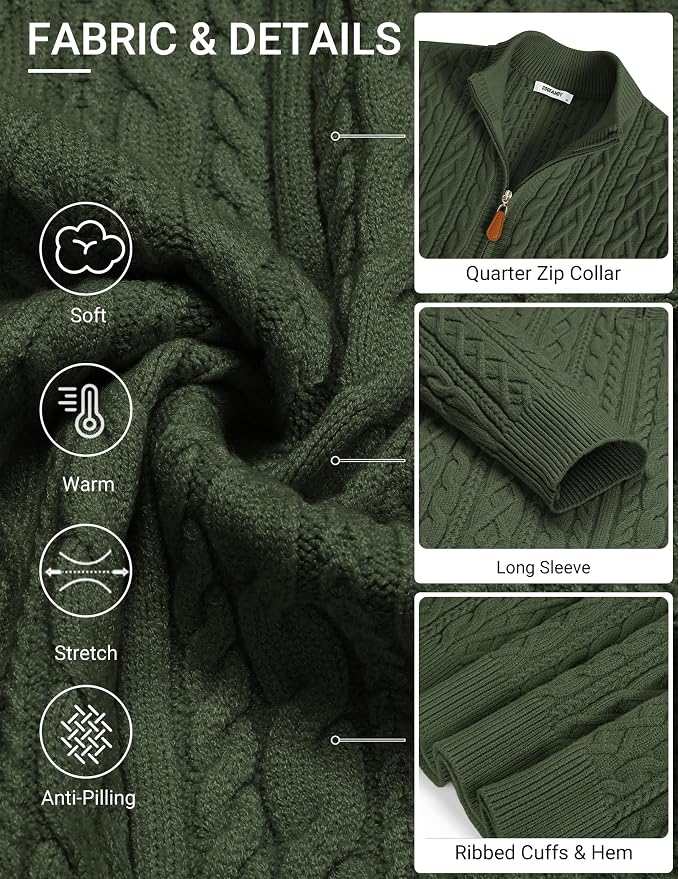 Men’s Quarter Zip Cable Knit Pullover Sweater