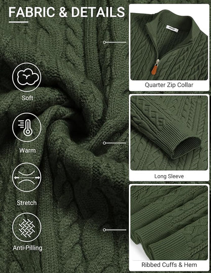 Men’s Quarter Zip Cable Knit Pullover Sweater