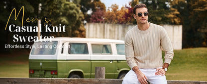 Men's Ribbed Crewneck Pullover Sweater Soft Warm Knit