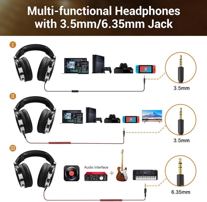 Oneodio Wired over Ear Headphones Hi-Res Studio Monitor & Mixing DJ Stereo Headsets with 50Mm Drivers and 1/4 to 3.5Mm Jack for AMP Computer Recording Podcast Keyboard Guitar Laptop - Black