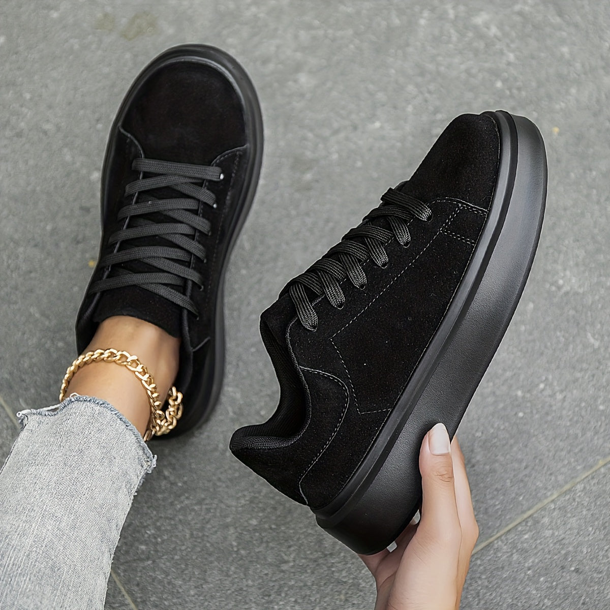 Women's Retro-Inspired Solid Color Lace-Up Sneakers - Lightweight, Comfortable & Durable Casual Sneakers for All Seasons
