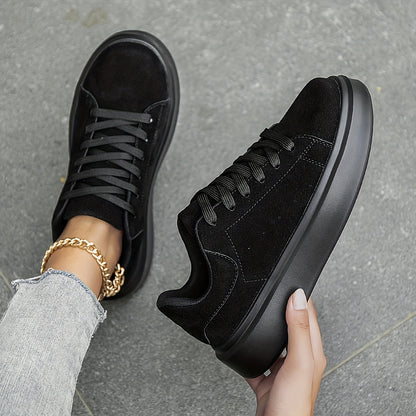 Women's Retro-Inspired Solid Color Lace-Up Sneakers - Lightweight, Comfortable & Durable Casual Sneakers for All Seasons