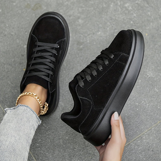 Women's Retro-Inspired Solid Color Lace-Up Sneakers - Lightweight, Comfortable & Durable Casual Sneakers for All Seasons