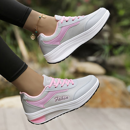 Women's Breathable Mesh Platform Sneakers, Casual Lace Up Outdoor Shoes, Comfortable Low Top Shoes  Plus Size
