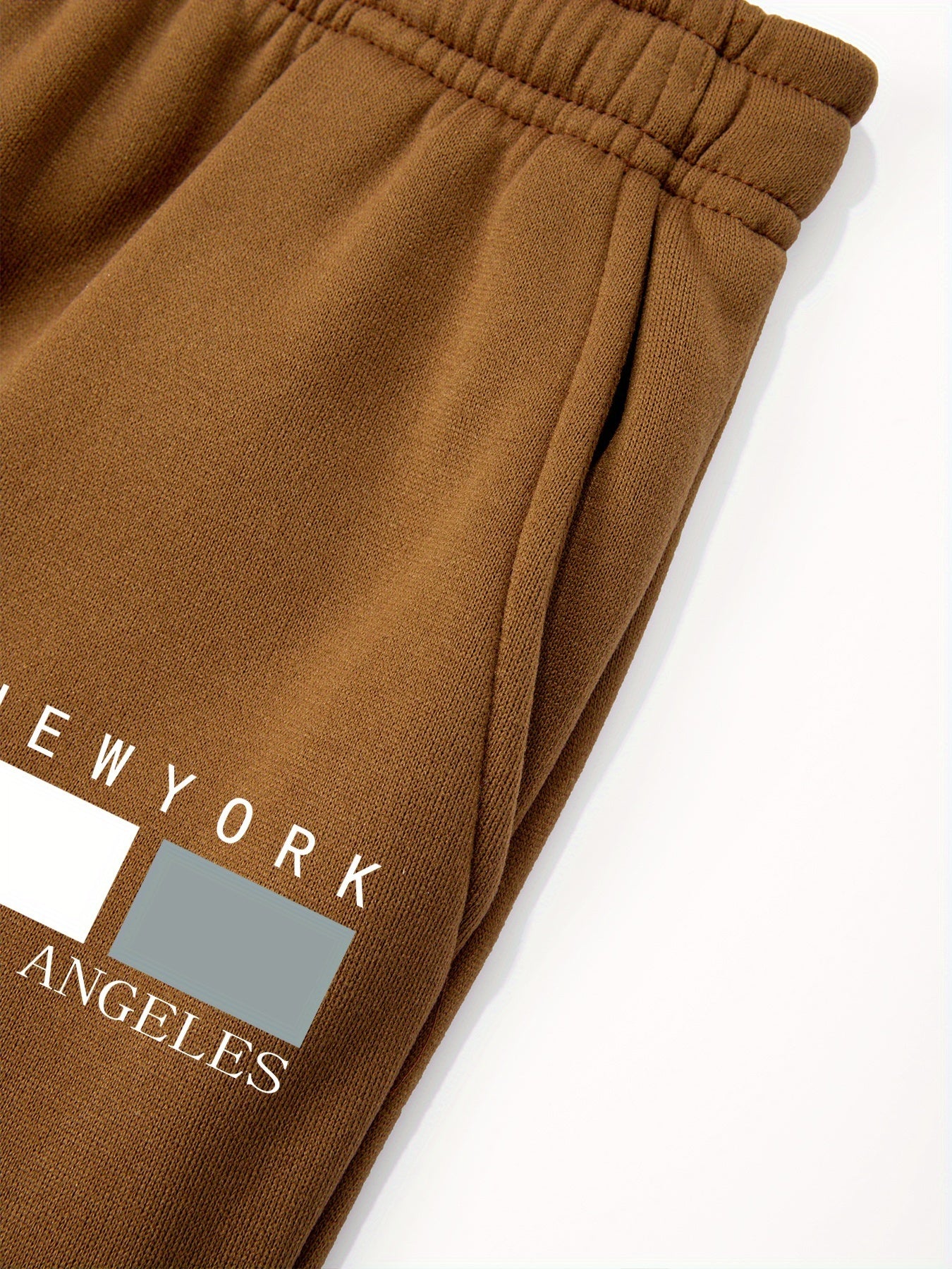 2pcs Boys' Oversized Hooded Sweatsuit & Jogger Pants Set with Letter Print - Beige & Brown Casual Winter Outfits, Thick Warm Fabric, Machine Washable, Pockets, Elastic Waist & Cuffed Hem for Play & Casual Attire - Ideal for L