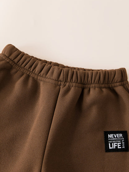 Աշնանային ձմեռային նոր, հաստ, կլոր վզով սվիտեր, երկար թևքերով, 3 գույնանի, պատչվորք, խաչաձև նախշերով, տառերով պատչ, տաք, հարմարավետ, առօրյա, բազմակողմանի սպորտային տաբատ, 2 հատանոց հավաքածու, DONABEBE, բացօթյա օգտագործման համար