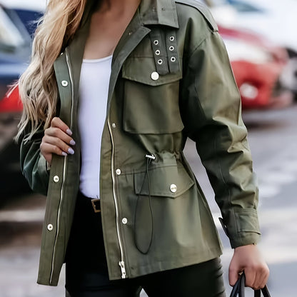 New Women'S Long-Sleeve Drawstring Jacket Coat in Retro European And American Style for Spring And Autumn 2025.